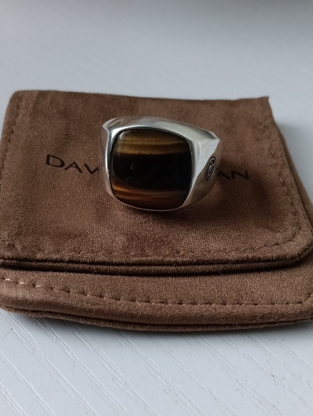 David Yurman Men's Tiger's Eye Exotic Stone Signet Ring Band Size 12US